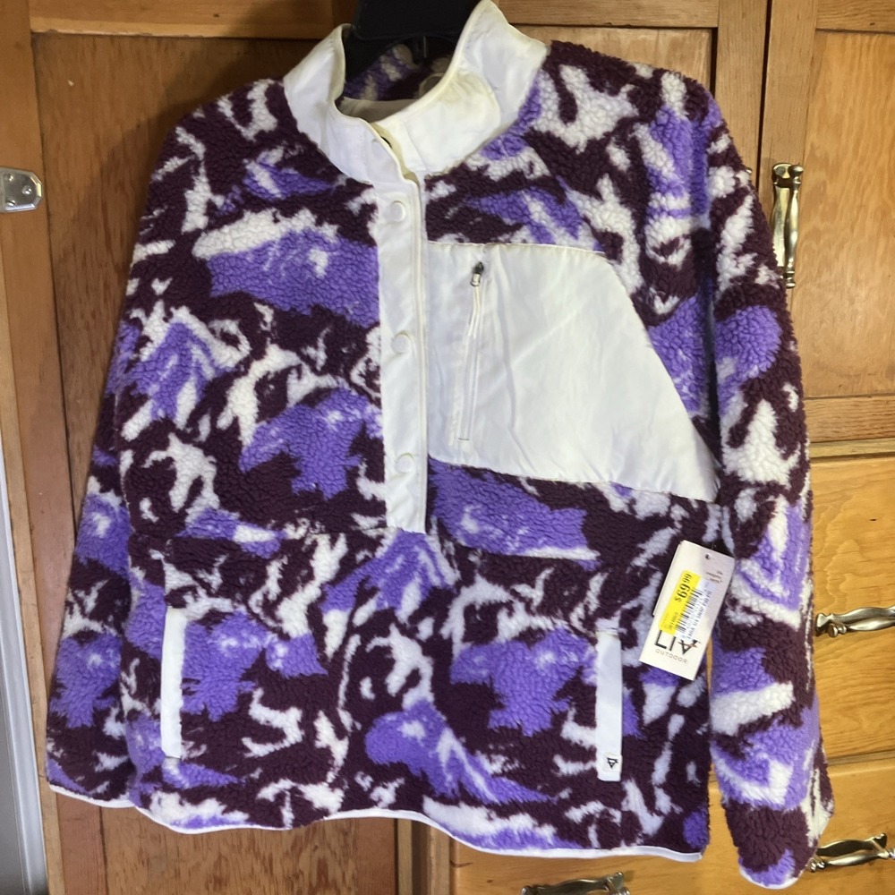 Liv Outdoor Women's L Fleece Quarter Snap Pullover Purple‎ Mountains Camo